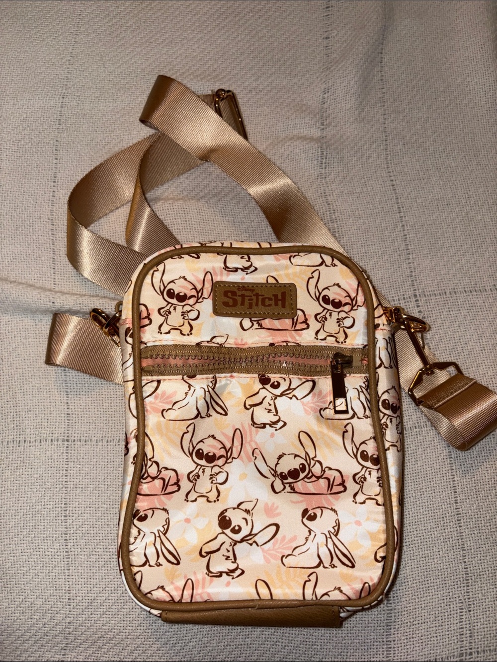 Disney Beige and Gold Stitch Crossbody Pouch